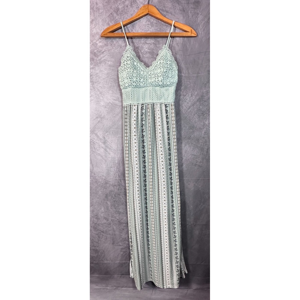 No Boundaries Crochet Dress Womens XS Jade Delight Green Geometric Sleeveless